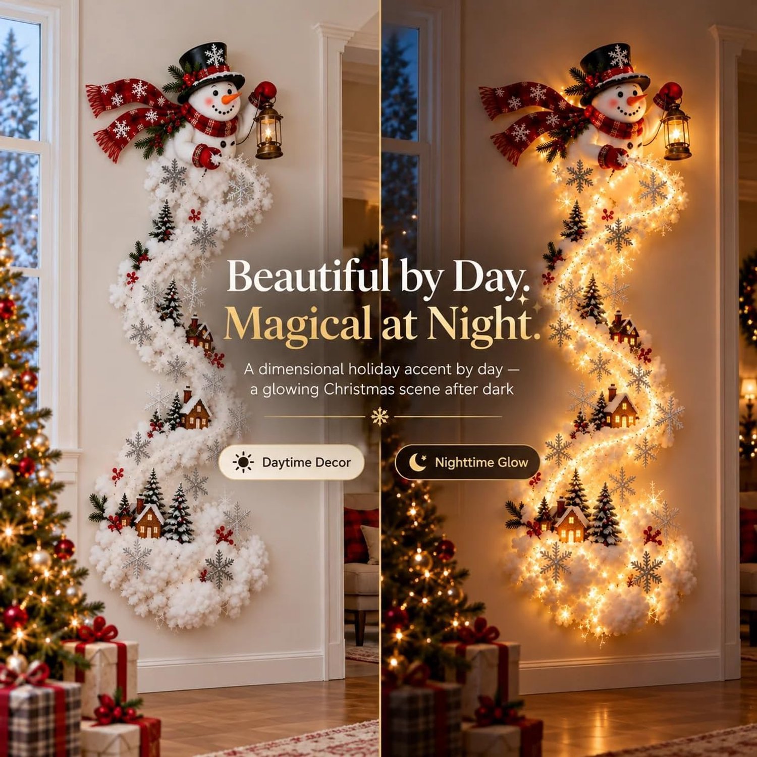 Kerst Led Wandlamp - Lichtende Wanddecoratie - Kerst Lichtgordijn - Op Batterijen - Verlichte Acryl kerstdecoratie - Christmas Magic Trail - Zelfklevend - Sfeerverlichting Voor Muren, Deuren, Ramen en Balkons – foto 7