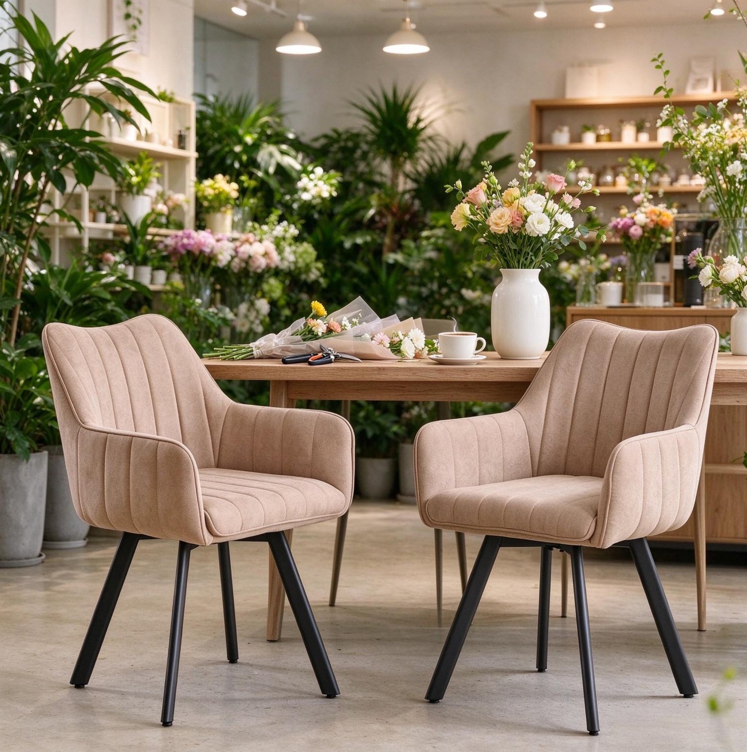 REDOM Draaibare eetkamerstoelen set van 2 - 360 graden draaibaar met armleuningen - Khaki