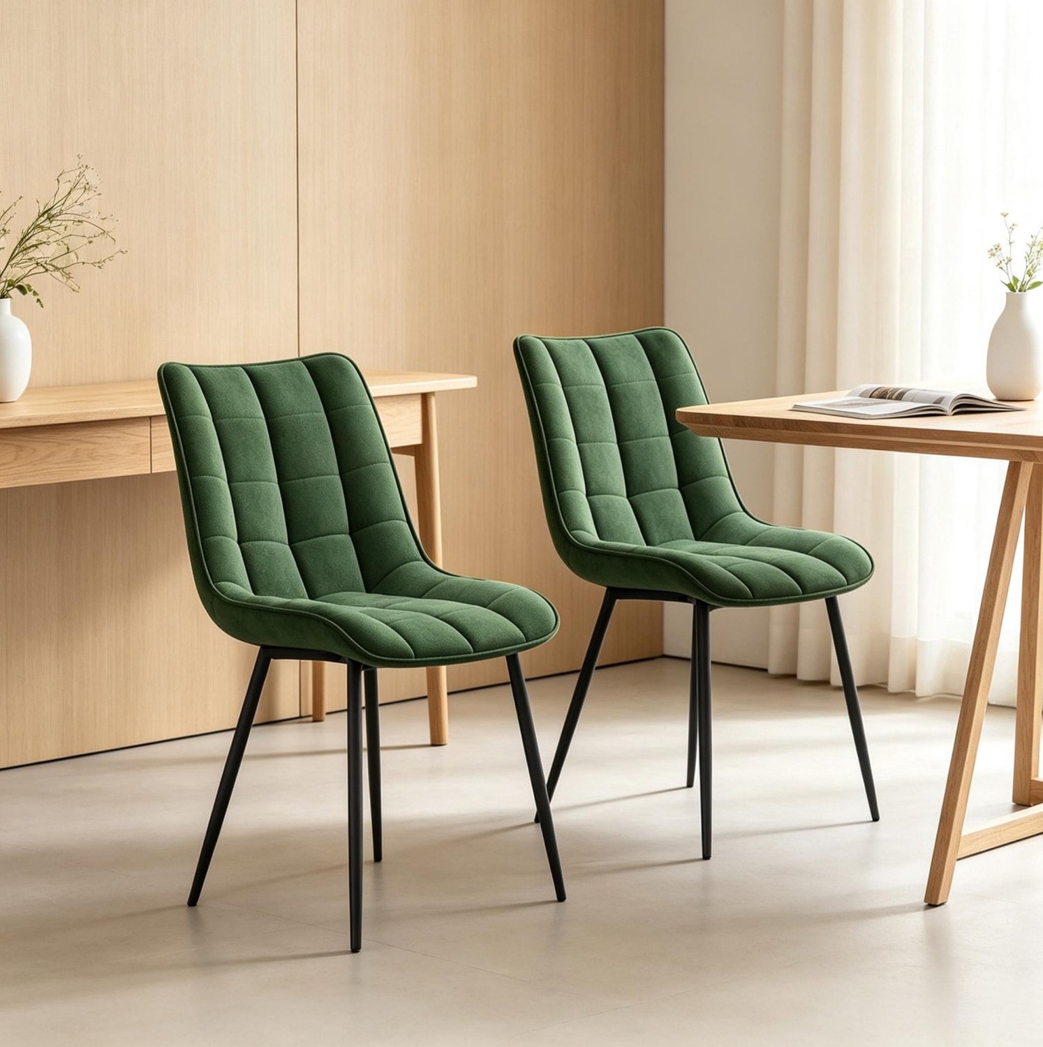 MODFU Eetkamerstoel - Gestikt Patroon - Modern - Velvet - Donkergroen - Set Van 2