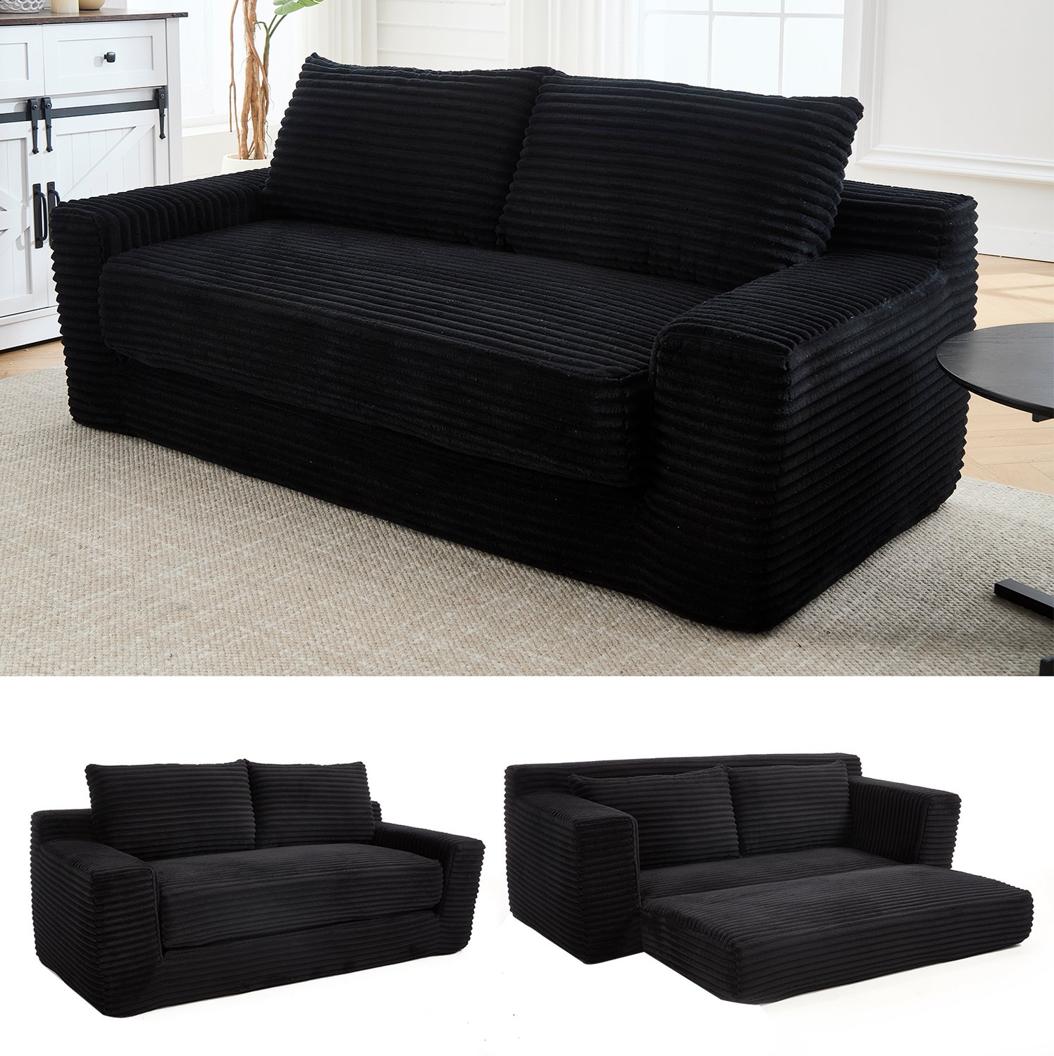 CHICFURN 2-zits slaapbank - 2-in-1 - Zonder montage - Zwart