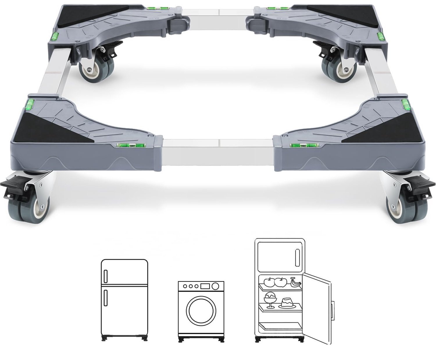 Wasmachinestandaard 200KG - Verstelbare Breedte 40-62cm - Hoogte 11cm - 4 Vergrendelbare Wielen - Trolley voor Wasmachine/Droger - Meubelroller