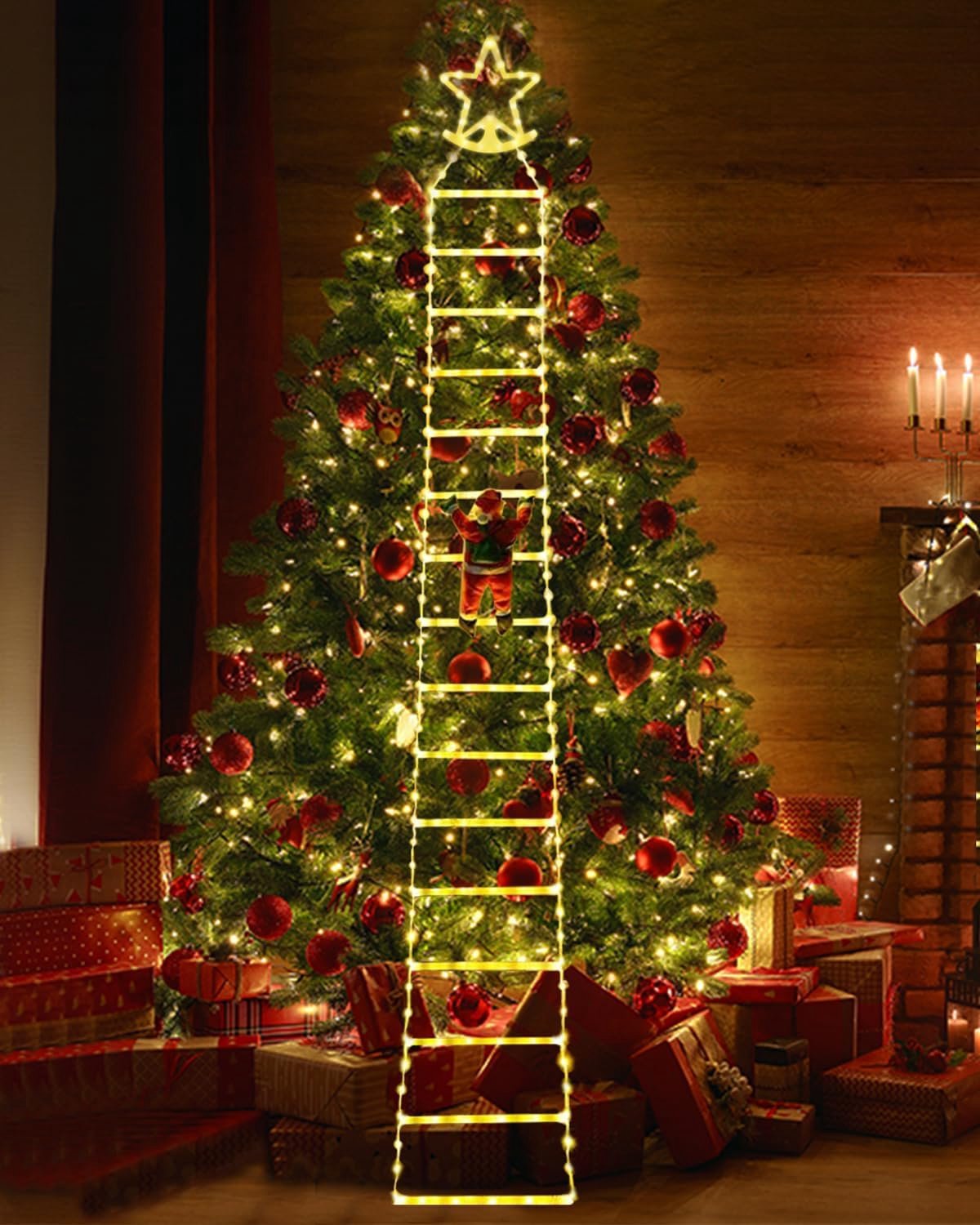 Kerstverlichting met Kerstman op ladder - 3,2 m 295 LEDs kerst lichtsnoer met 8 modi, USB aangedreven met afstandsbediening - LED klimmende Kerstman Kerstversiering voor buiten, binnen, raam, balkon, kerstboom decoratie – foto 5