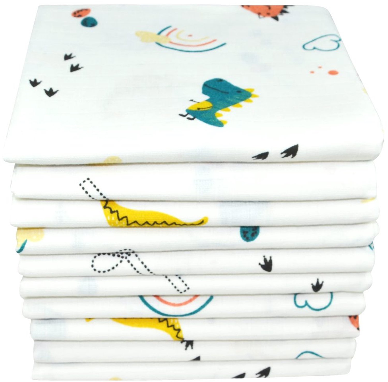 Set van 10 Baby Burp Doeken met Dinosaurus Motief, 70 x 80 cm