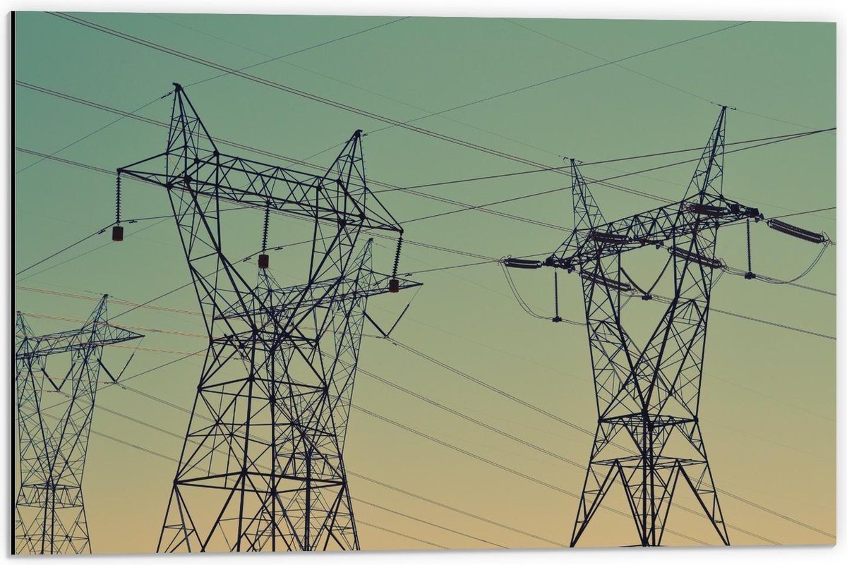 Dibond - Elektriciteit palen - 60x40cm Foto op Aluminium (Met Ophangsysteem)