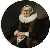 Forex Wandcirkel - Oude meesters - Portret van een oude dame, Ferdinand Bol - 90x90cm Foto op Wandcirkel (met ophangsysteem)