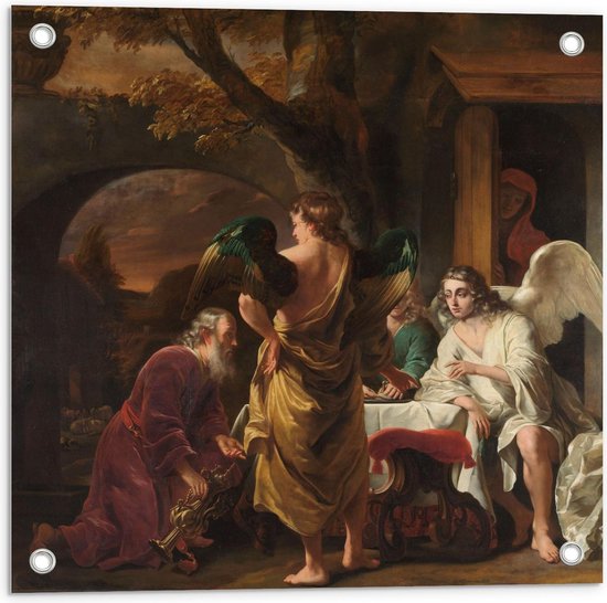 Tuinposter – Oude meesters - Abraham ontvangt de drie engelen, Ferdinand Bol - 50x50cm Foto op Tuinposter  (wanddecoratie voor buiten en binnen)