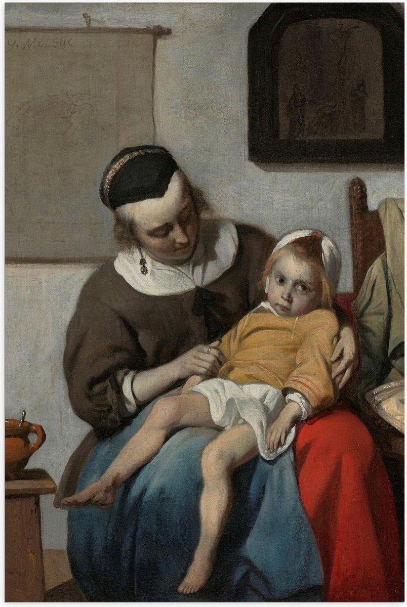 Poster – Oude meesters - Het zieke kind, Gabriël Metsu, ca. 1664 - ca. 1666 - 80x120cm Foto op Posterpapier op Prijzenvolger.com