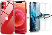 iPhone 12 Mini hoesje Transparant shock Proof case siliconen - iPhone 12 Mini TPU Schokbestendig backcover (verstevigde randen) iPhone 12 Mini tempered glass 2 pack screenprotector