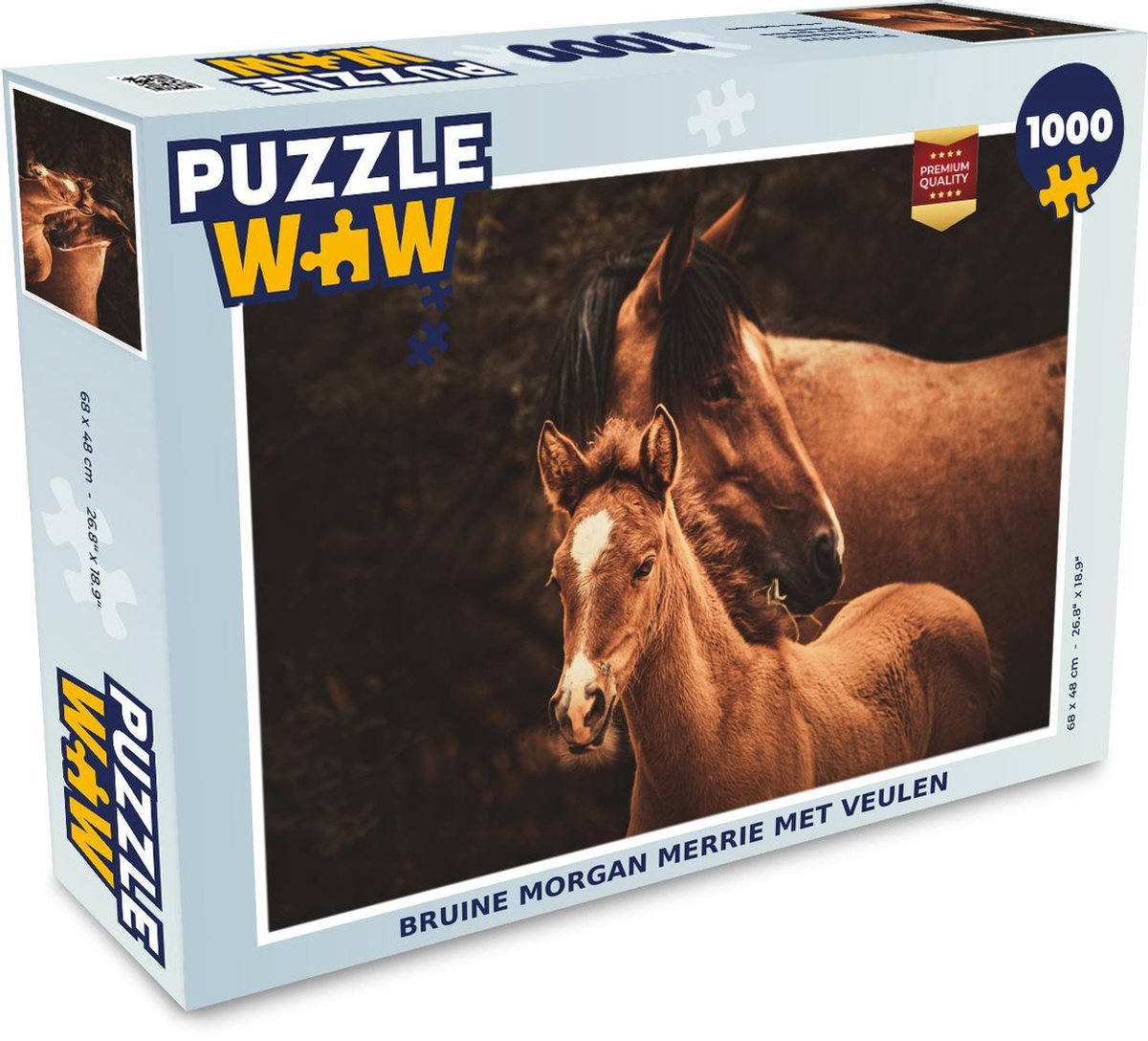 Afbeelding van product Puzzel 1000 stukjes volwassenen Morgan paard 1000 stukjes - Bruine Morgan merrie met veulen - PuzzleWow heeft +100000 puzzels