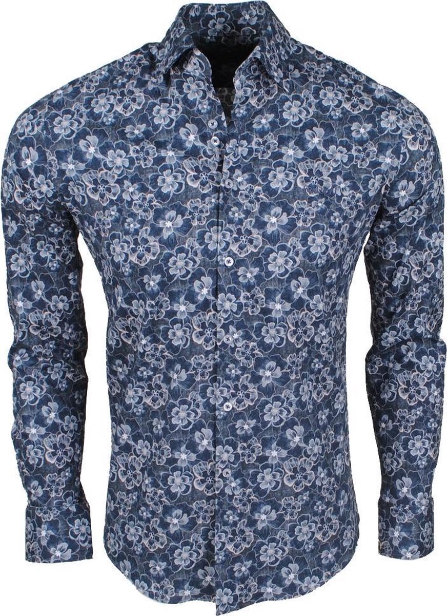 Ferlucci Heren Overhemd met Trendy Design - Calabria - Stretch - Navy