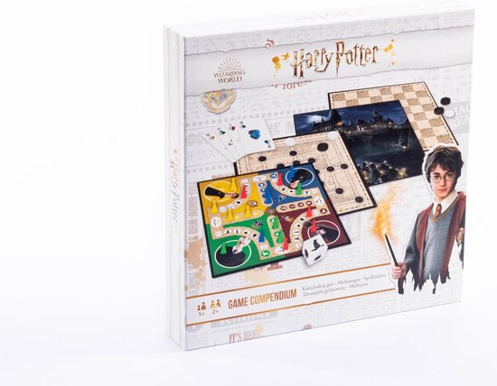 Afbeelding van het spel Harry Potter 4-in-1 spellendoos:  3 bordspellen : molenspel - dammen - ludo (mens-erger-je-niet) + 1 kaartspel