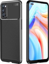 Oppo Reno 4 5G Hoesje Siliconen Carbon Back Cover Zwart