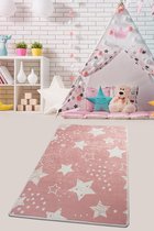 Nerge.be | Vloerkleed Kinderkamer | Stars Pink | Kindersterren Speelmat Planeet Speelgoed Slaapkamer Speelkamer woonkamer 100 cm X 160 cm (39, 37 "X 63") Beste kindervloerkleden om