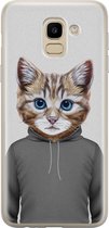 Samsung Galaxy J6 2018 hoesje siliconen - Kat schattig - Soft Case Telefoonhoesje - Kat - Grijs