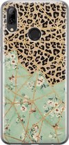 Huawei P Smart 2019 hoesje - Luipaard bloemen print - Soft Case Telefoonhoesje - Luipaardprint - Groen