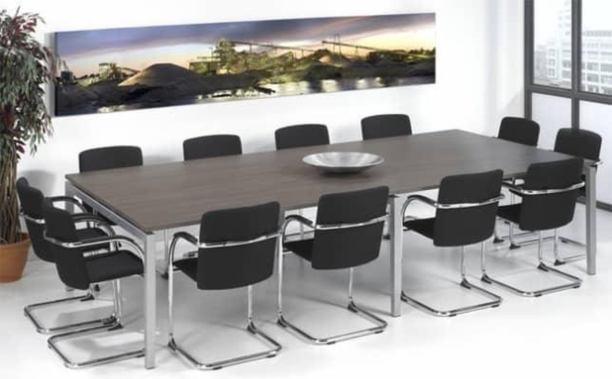 ABC Kantoormeubelen Vergadertafel 12 personen Kubus breed 320CM diep 160CM bladkleur Halifax Eiken framekleur Zwart (RAL9005)