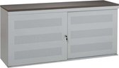 Schuifdeurkast met geperforeerde deuren  breed 160CM diep 45CM hoogte 72,5CM bladkleur Wit framekleur Aluminium (RAL9006)