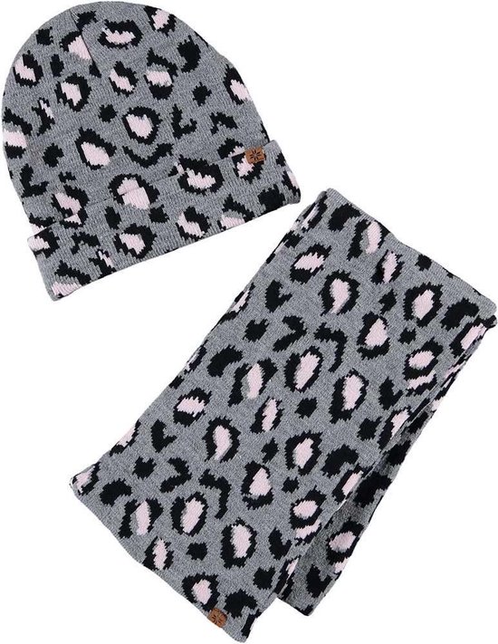 Grijze/zwarte panterprint/luipaardprint meisjes winter accessoires set muts/ sjaal -... | bol.com