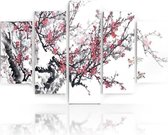 Schilderij , Bloeiende bomen , zwart wit roze ,4 maten , 5 luik , wanddecoratie , Premium print , XXL