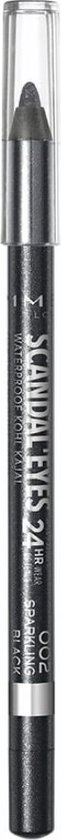 Zwarte Rimmel London Scandal'Eyes Waterproof Kohl Kajal met subtiele glinstering, 002 Sparkling Black.
