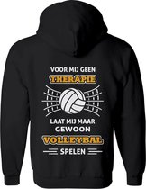 voor mij geen therapie, maar volleybal heren vest – handbal vest met capuchon Dames – Perfecte sport quotes en teksten Sweatvest vest Cadeau – tekst hoodie met rits en print - Maat S