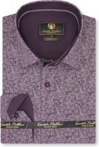 Heren Overhemd - Slim Fit - Paisley Art - Paars - Maat S