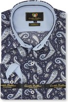 Heren Overhemd - Slim Fit - Paisley Shirt  - Blauw - Maat XL