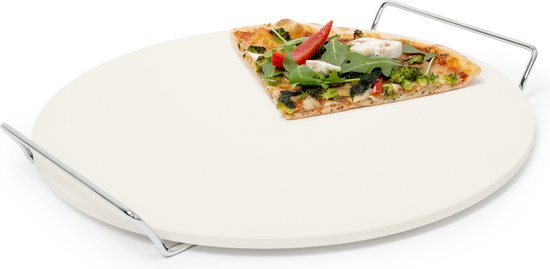 Relaxdays Pizzasteen met metalen houder - rond - 33cm - pizzaplaat -  cordieriet - baksteen | bol.com