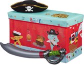 Relaxdays Speelgoedkist - opvouwbare poef - opbergkist speelgoed - opbergruimte - deksel - piraat