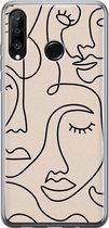Huawei P30 Lite hoesje - Abstract gezicht lijnen - Soft Case Telefoonhoesje - Print / Illustratie - Beige