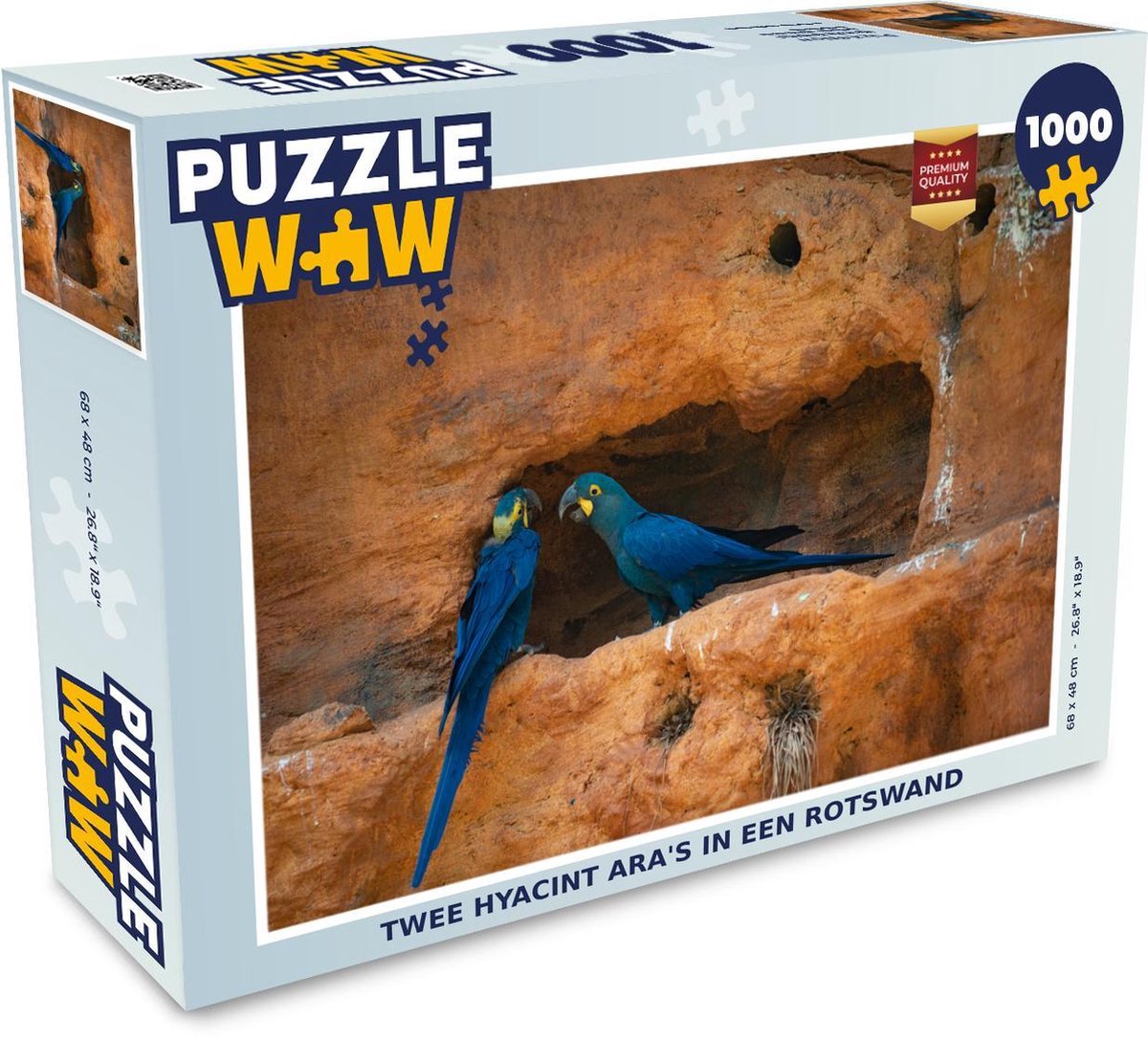 Afbeelding van product Puzzel 1000 stukjes volwassenen Hyacint ara 1000 stukjes - Twee hyacint ara's in een rotswand - PuzzleWow heeft +100000 puzzels