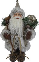 Clayre & Eef Beeld Kerstman 30 cm Bruin Beige Kunststof Beeld Beeld Kerstdecoratie voor Binnen