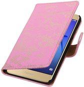 Wicked Narwal | Lace bookstyle / book case/ wallet case Hoes voor Huawei P8 Lite 2017 Roze