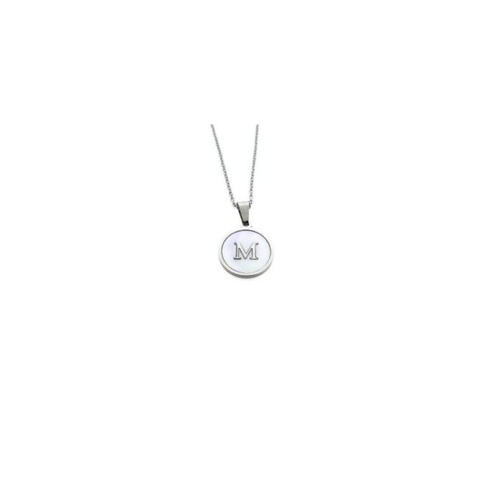 Aramat jewels -ketting-letter m- chirurgisch staal - schelp - goudkleurig-45cm - dames- rond