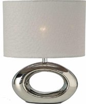 Zilveren tafellamp/bureaulamp van porselein met zilvergrijze lampenkap - Schemerlamp 33 cm - E14 - Schemerlampen/bureaulampen