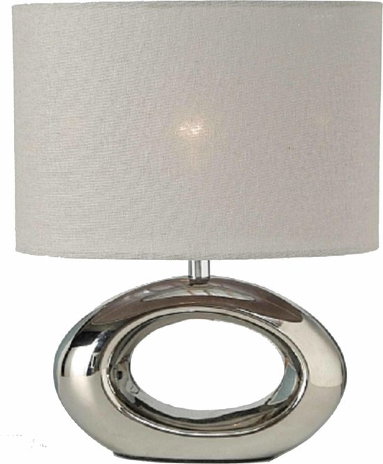 Zilveren tafellamp/bureaulamp van porselein zilvergrijze lampenkap - Schemerlamp... |