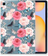 Tablethoesje met Naam Geschikt voor Samsung Galaxy Tab S6 Lite | Tab S6 Lite 2022 Hoes Butterfly Roses met doorzichte zijkanten