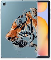 Hoes Geschikt voor Samsung Galaxy Tab S6 Lite | Tab S6 Lite 2022 Siliconen Cover Ontwerpen Tiger met transparant zijkanten