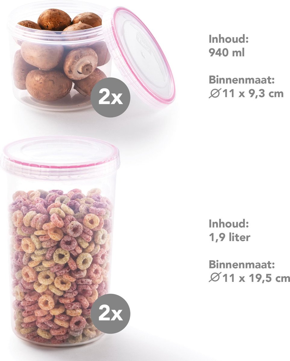 Lock&Lock Voorraadbussen - Voorraadpotten - Voorraaddozen - Beschuitbus - Rijstwafel bewaarbus - Bewaardozen voedsel - Vershoudbakjes set met deksel - Luchtdicht - BPA vrij - PFAS vrij - Rond - Set van 4 stuks - LocknLock — cadeau in Cadeau-ideeën - foto 8