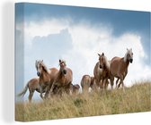 Canvas Schilderij Haflinger paarden - 90x60 cm - Wanddecoratie
