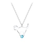 Ketting kinderen | Zilveren ketting met hanger, kat met aqua kristal