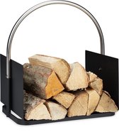 Relaxdays panier en bois pour l'intérieur - bois de chauffage de stockage de bois - panier de bois de chauffage - métal - noir