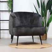 Bronx71® Velvet fauteuil antraciet Billy - Zetel 1 persoons - Relaxstoel - Fauteuil grijs - Velours - Fluweel stof - Fauteuils met armleuning