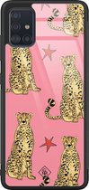 Samsung A51 hoesje glass - The pink leopard | Samsung Galaxy A51  case | Hardcase backcover zwart