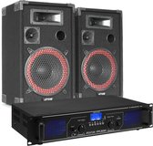 DJ set geluidsinstallatie - Fenton FPL500 klasse-D versterker met Bluetooth + XEN-3508 speakerset 8 inch - Complete set!