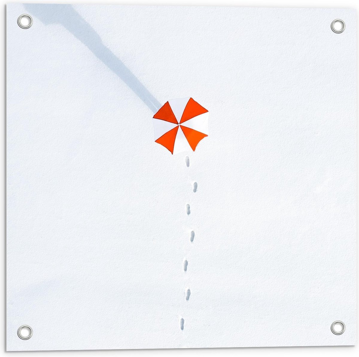 Tuinposter – Parasol met Voetstappen - 50x50cm Foto op Tuinposter (wanddecoratie voor buit