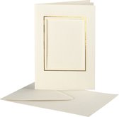 Passepartout kaarten . rechthoek met gouden rand. afmeting kaart 10.5x15 cm. afmeting envelop 11.5x16.5 cm. off-white. 10 set/ 1 doos