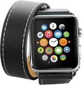 Leren long loop band - zwart - Geschikt voor Apple Watch