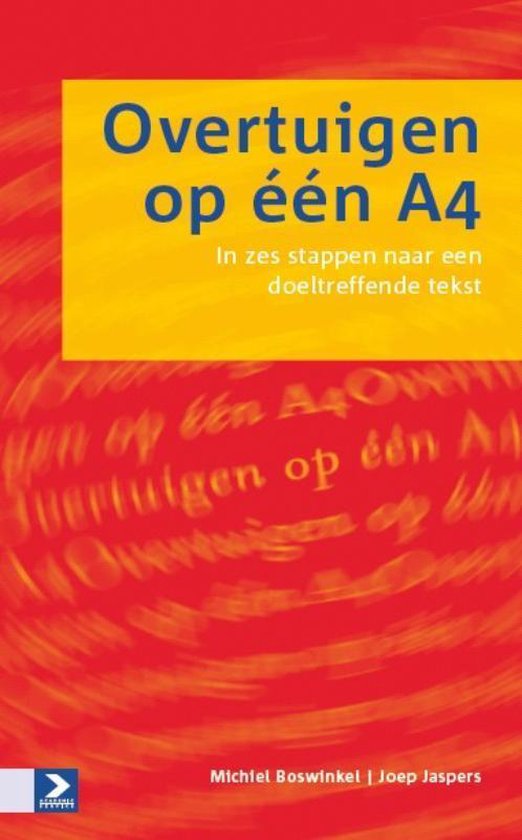 Cover van het boek 'Overtuigen op een A4' van M. Boswinkel