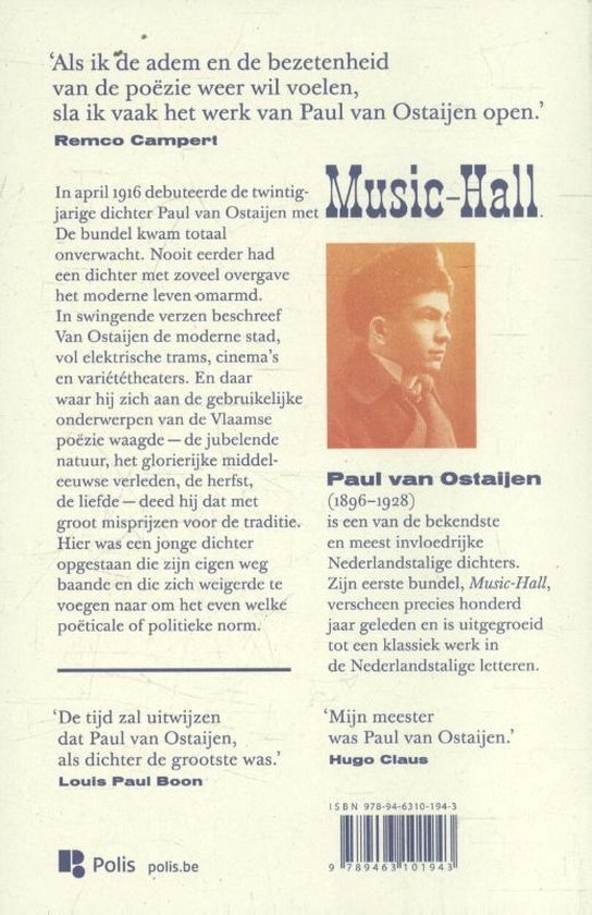 Boek "Music-Hall" van Paul van Ostaijen, met een portretfoto van hem.